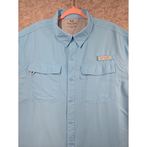 REALTREE Fishing Shirt Button Down Short Sleeve Vented Men's 2XL Light Blue - Picture 2 of 8